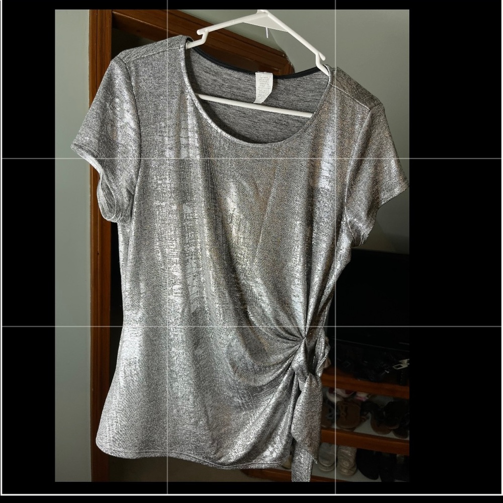 Silver short sleeve top. White House black market.